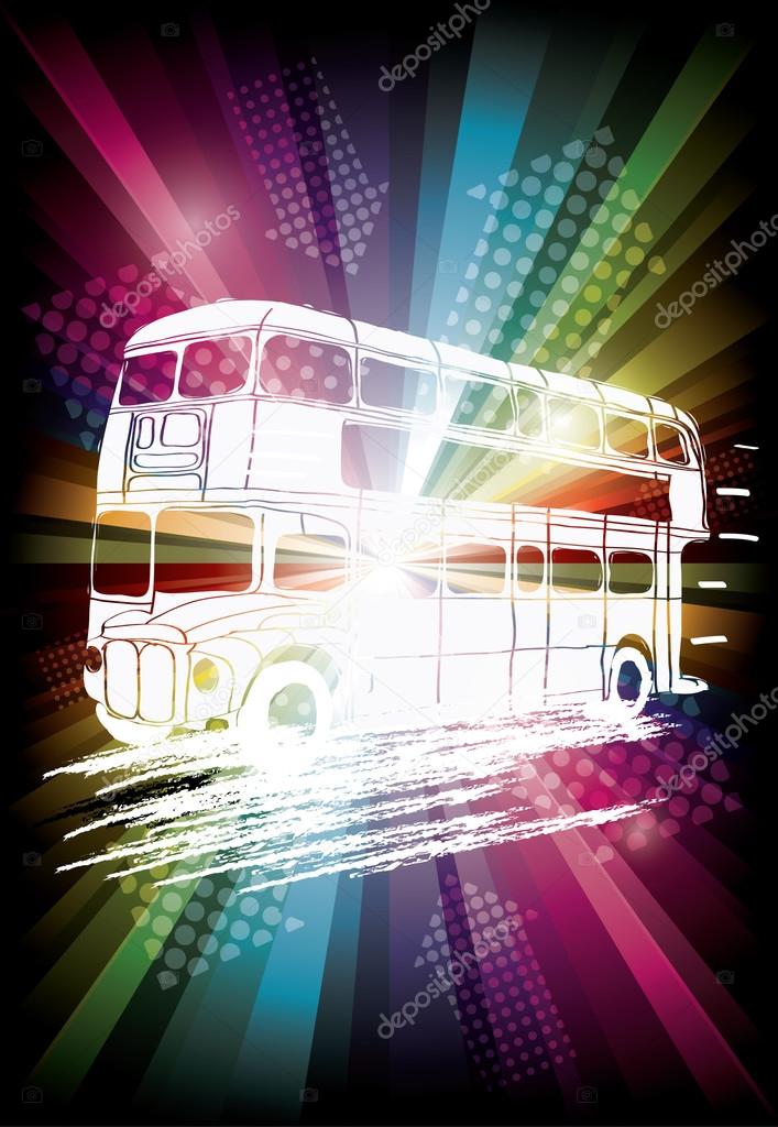 london bus on rainbow background