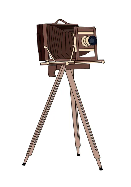 Houten klassieke retro camera op statief. — Stockvector