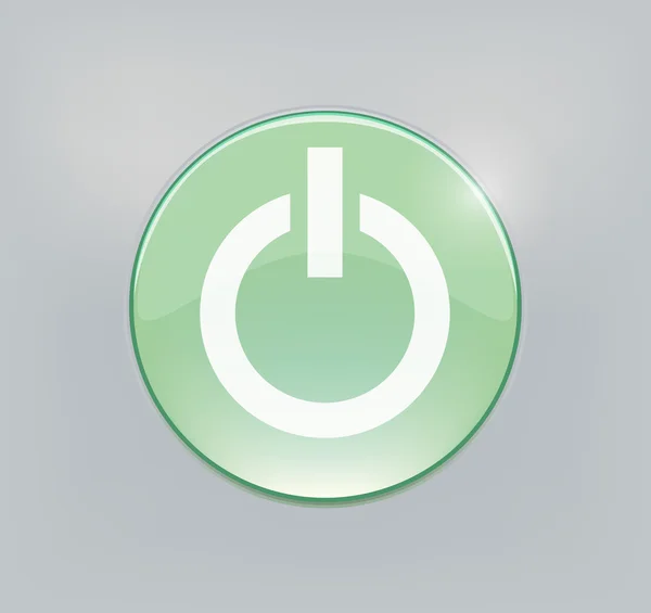 Green glowing power on or off button — Stock Vector