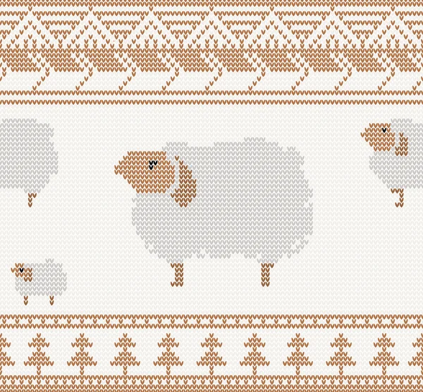 Knitted pattern with sheep — Stock Vector
