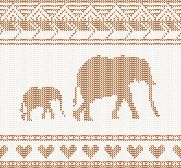 Knitted pattern with elephant — Stock Vector
