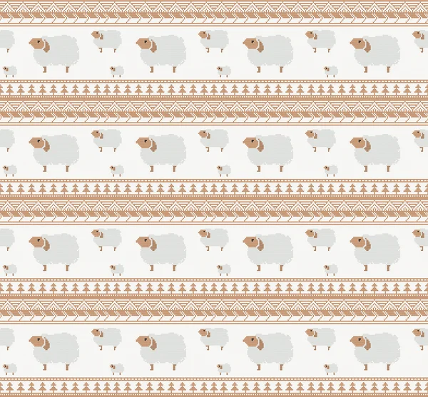 Seamless Vector Knitted Pattern of Cute Sheeps — Stock Vector