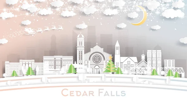 Cedar Falls Iowa City Skyline Style Paper Cut Avec Flocons — Image vectorielle
