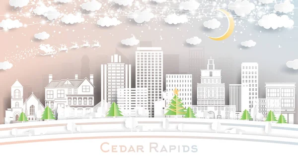 Cedar Rapids Iowa City Skyline Style Paper Cut Avec Flocons — Image vectorielle