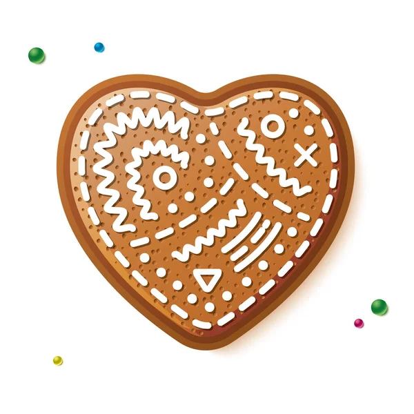 Pain Épice Coeur Isolé Sur Blanc Cookie Noël Illustration Vectorielle — Image vectorielle