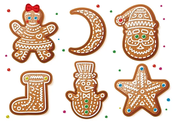 Set Lebkuchen Weihnachtsplätzchen Isoliert Auf Weißem Hintergrund Vektorillustration Weihnachten Lebkuchen — Stockvektor