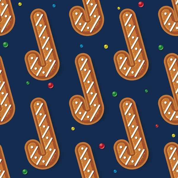 Nahtloses Muster Mit Lebkuchen Zuckerstangen Auf Blau Weihnachtsplätzchen Vektorillustration — Stockvektor