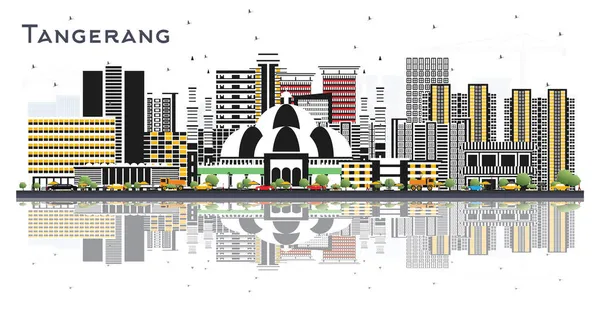 Tangerang Endonezya Şehri Skyline Ile Gri Binalar Beyaz Yansımalar Vektör — Stok Vektör