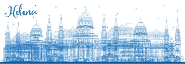 Mavi Binalar ile Anahat Helena Montana Şehir Skyline. Vektör İllüstrasyon. Tarihi Mimari ile İş Seyahati ve Turizm Konsepti. Helena Abd Cityscape Landmarks ile.
