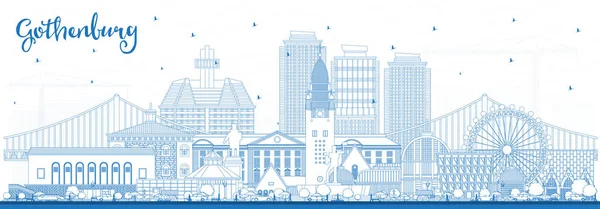 Bosquejo Ciudad Gotemburgo Ciudad Suecia Skyline Con Edificios Azules Ilustración — Vector de stock