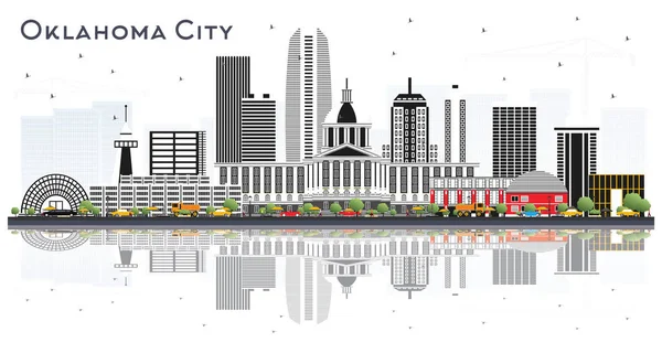 Оклахома Сити Сша Skyline Серыми Зданиями Отблесками Белом Векторная Иллюстрация — стоковый вектор
