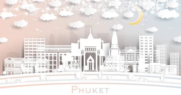 Phuket Thailand City Skyline Paper Cut Stil Mit Weißen Gebäuden — Stockvektor