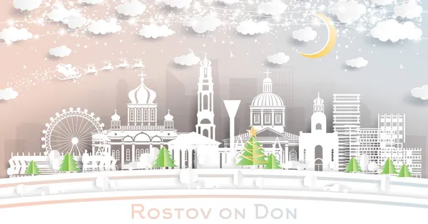 Rostov Don Rusya City Skyline Kar Taneleri Neon Garland Ile — Stok Vektör