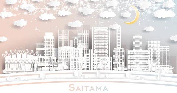 Saitama Japan City Skyline Paper Cut Stil Mit Weißen Gebäuden — Stockvektor