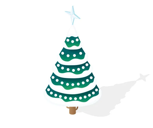 Albero Natale Isometrico Berretti Neve Con Palline Stella Blu Illustrazione — Vettoriale Stock