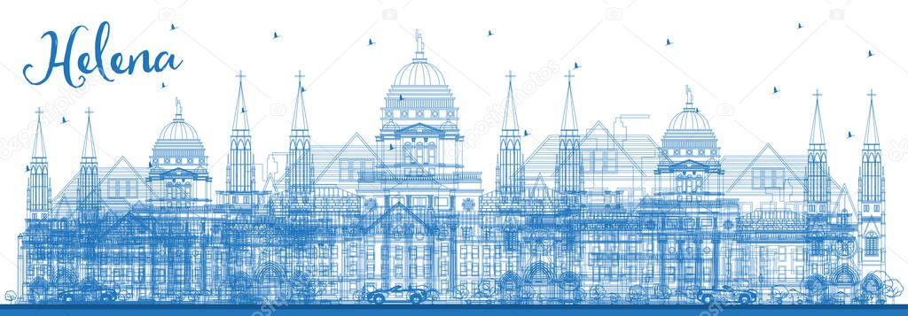 Outline Helena Montana City Skyline with Blue Buildings. Vector Illustration. Business Travel and Tourism Concept with Historic Architecture. Helena USA Cityscape with Landmarks.