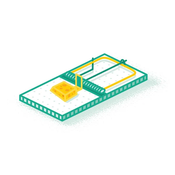 Isometric Mouse Trap Small Piece Cheese Vector Illustration Outline Icon — Stock Vector