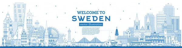 Isten Hozta Svédországban Vázolja Fel City Skyline Kék Épületekkel Vektor — Stock Vector