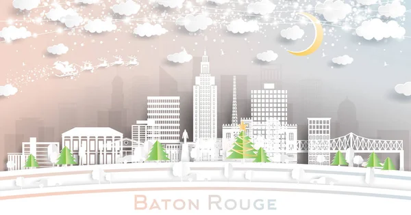 Baton Rouge Louisiana City Skyline Estilo Paper Cut Con Copos — Archivo Imágenes Vectoriales