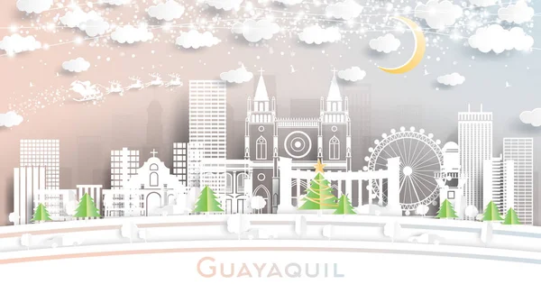 Guayaquil Equador City Skyline Estilo Corte Papel Com Flocos Neve —  Vetores de Stock