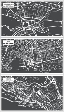 Split, Rijeka ve Slavonski Brod Hırvatistan Şehir Haritasını Retro Tarzında Siyah ve Beyaz Renkle Ayır. Özet Haritası.