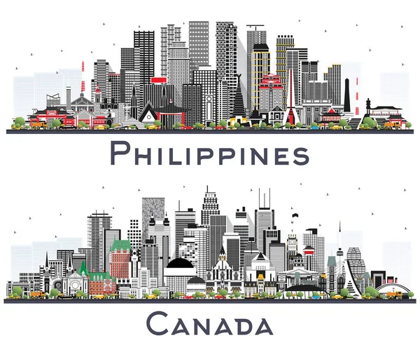 Canadá Filipinas City Skyline Set Con Edificios Grises Aislados Blanco — Foto de Stock