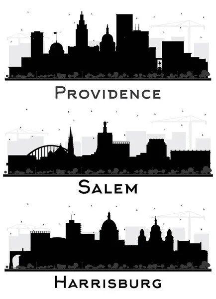 Salem Oregon Harrisburg Pennsylvania Providence Rhode Island City Silhouette Set — стоковое фото