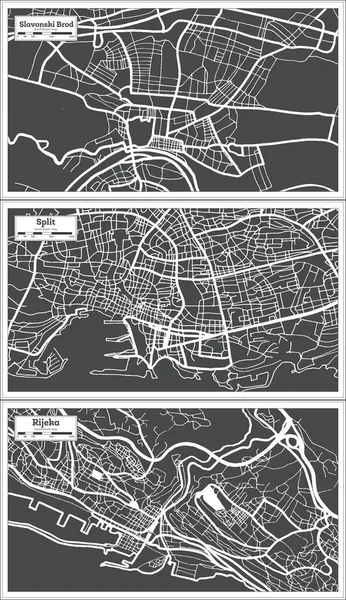 Split Rijeka Και Slavonski Brod Croatia City Map Σετ Μαύρο — Φωτογραφία Αρχείου