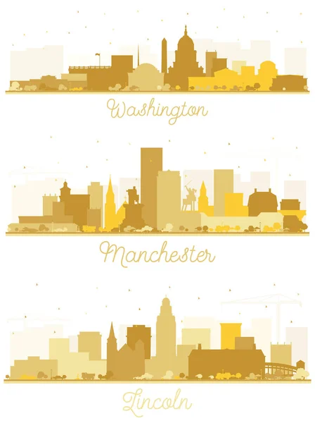 Manchester New Hampshire Lincoln Nebraska Und Washington Usa City Silhouette — Stockfoto