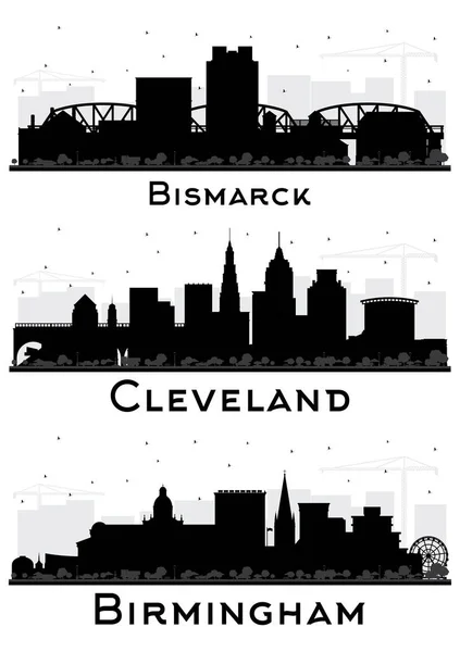 Birmingham Bismarck North Dakota Cleveland Ohio City Skyline Silhouette Set — Stock fotografie