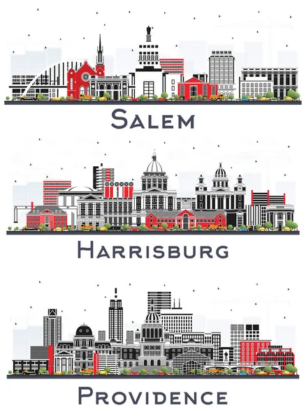 Salem Oregon Providence Rhode Island Harrisburg Pennsylvania City Skyline Set — стокове фото