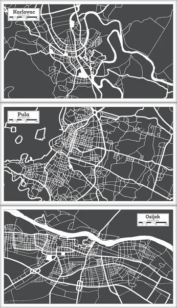 Pula Osijek Och Karlovac Croatia City Map Beläget Svart Och — Stockfoto