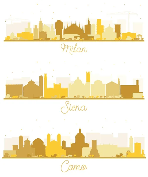 Siena Tuscany Como Milan Italy City Skyline Silhouette Set Golden — Stock Photo, Image