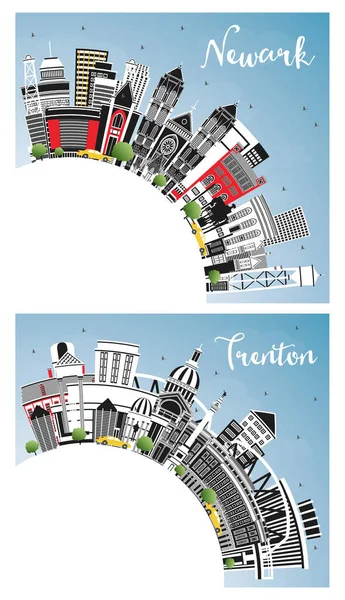 Trenton Και Newark New Jersey City Skyline Σετ Color Buildings — Φωτογραφία Αρχείου