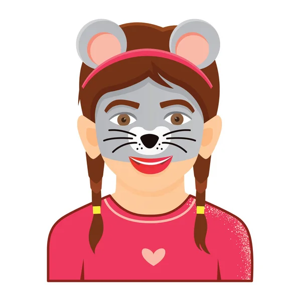 Face Painting Portrait Funny Girl White Background Icon Mouse Character — 图库矢量图片