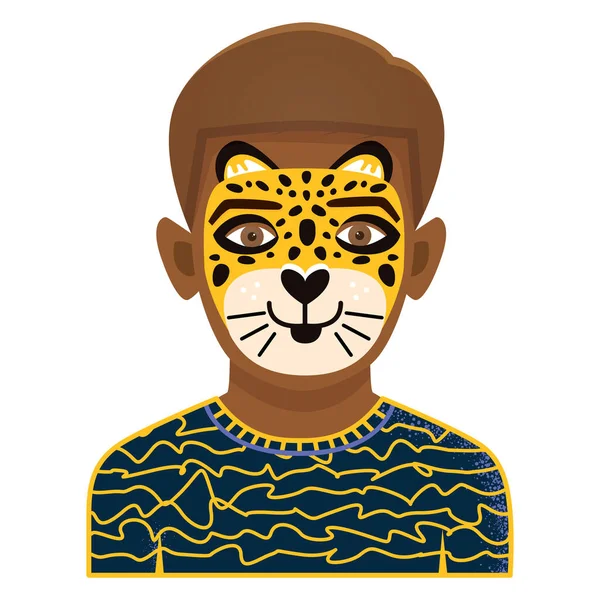 Ansiktsmålning Ikon Med Pojke Med Leopard Målning Isolerad Vit Bakgrund — Stock vektor