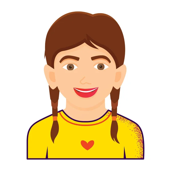 白い背景に隔離された黄色のTシャツの面白い女の子の肖像画 ベクトルイラスト 漫画キャラクター — ストックベクタ