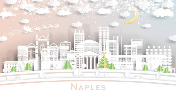 Naples Italie City Skyline Style Paper Cut Avec Flocons Neige — Image vectorielle