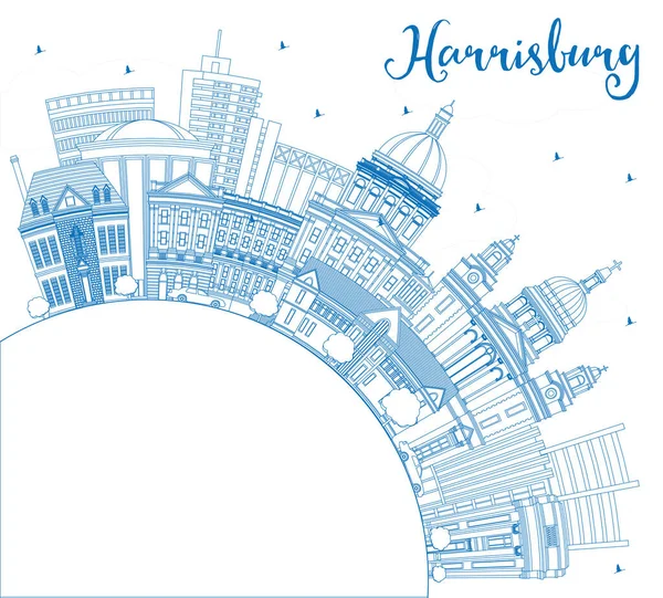 Контур Harrisburg Pennsylvania City Skyline Голубыми Зданиями Копировальным Пространством Векторная — стоковый вектор