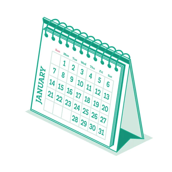 Desktop Paper Calendar Isomtric Style Inglés Aislado Sobre Fondo Blanco — Vector de stock
