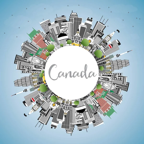 Canada City Skyline Gray Buildings Blue Sky Copy Space Vector — Stock Vector