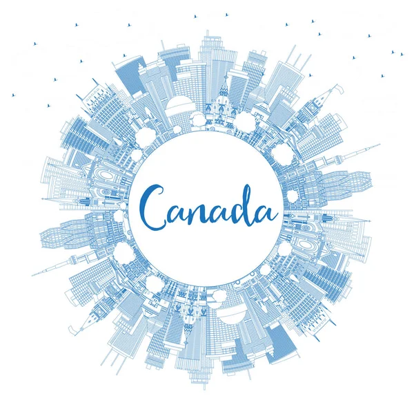 Zarys Canada City Skyline Blue Buildings Copy Space Ilustracja Wektora — Wektor stockowy