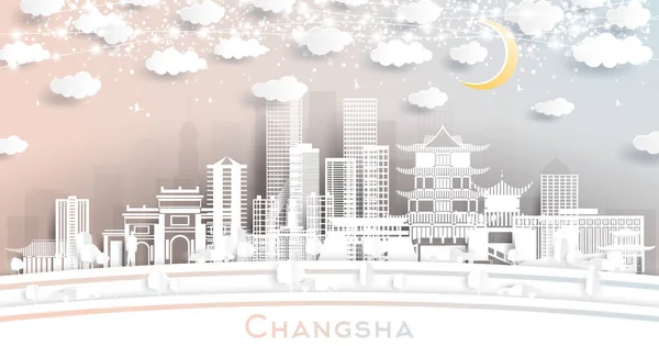 Changsha China City Skyline Paper Cut Stil Mit Weißen Gebäuden — Stockvektor