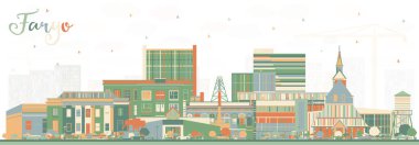 Fargo North Dakota City Skyline ve Color Buildings. Vektör İllüstrasyonu. Fargo USA Cityscape ve Tarihi Eserler. Modern Mimariyle İş Seyahati ve Turizm Konsepti.