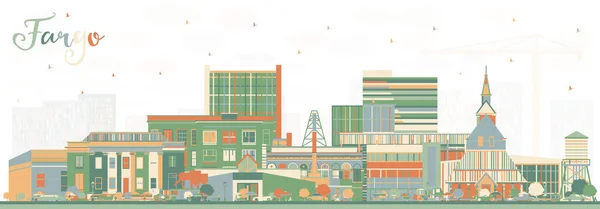 法戈北达科他州天际线与彩色建筑 病媒说明 法戈美国城市景观与地标 商务旅游与现代建筑的概念 — 图库矢量图片