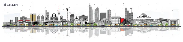 Berlin Germany City Skyline Gray Buildings Reflections Isolated White Vector — Stock Vector