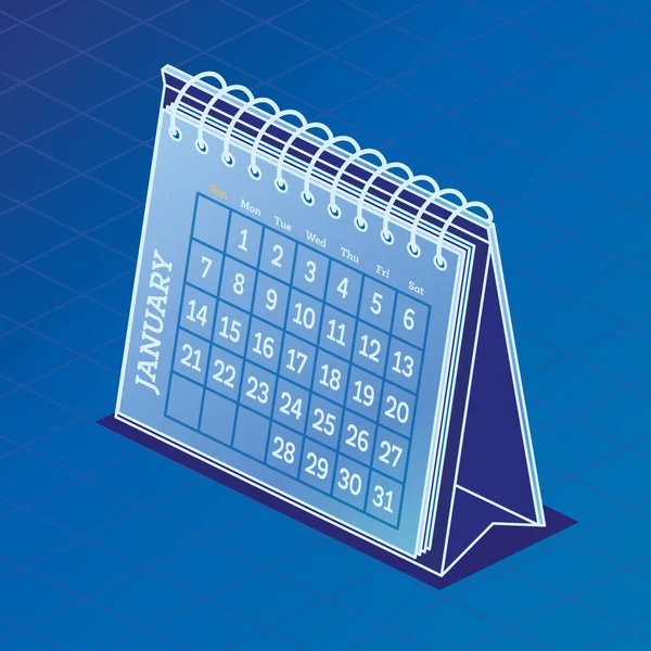 Desktop Paper Calendar Stile Isometrico Illustrazione Vettoriale Icona Con Calendario — Vettoriale Stock