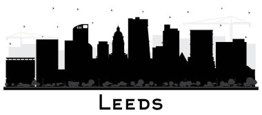 Leeds UK City Skyline Silhouette ve Siyah Binalar White 'da izole edilmiş. Vektör İllüstrasyonu. Landmark 'lı Leeds Yorkshire City manzarası. Tarihi Mimariyle İş Seyahati ve Turizm Konsepti.