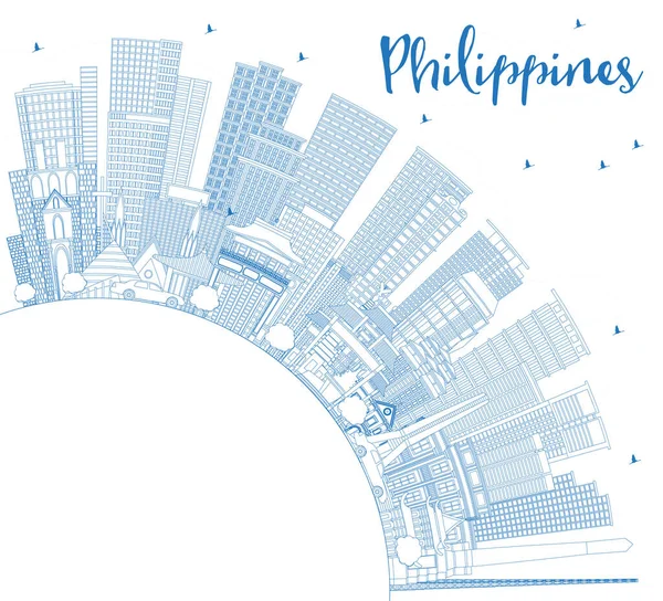 Vázolja Fel Fülöp Szigeteki City Skyline Kék Épületekkel Fénymásolási Hellyel — Stock Vector