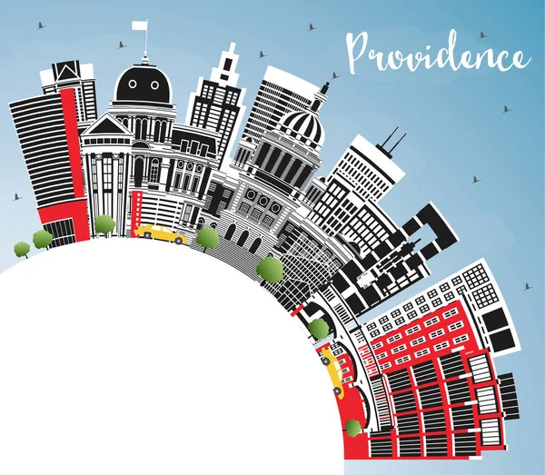 Providence Rhode Island City Skyline Con Edificios Color Cielo Azul — Vector de stock